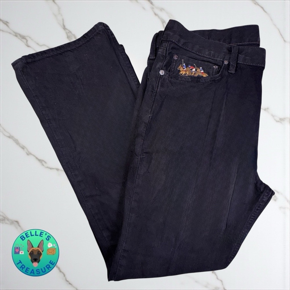 Polo Ralph Lauren Jeans Mens 36x32 Black‎ Straight Loose Pony Embroidery Derby